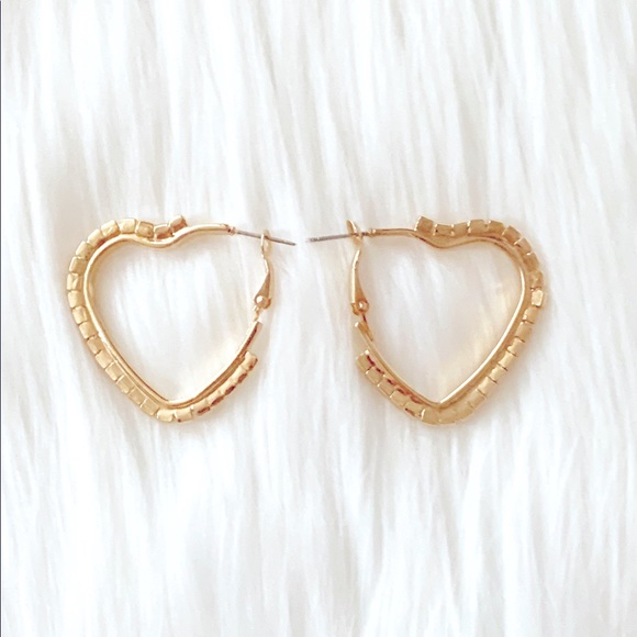 Gold Heart Rhinestone Hoop Earrings - Picture 2 of 5